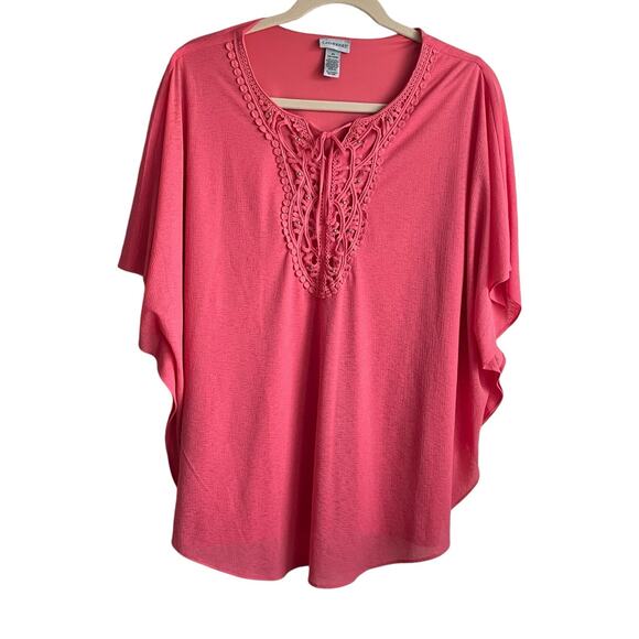 Catherines Women Tunic Top 3X Peach Crochet Detail Kimono Style Flowy‎ Office - Picture 1 of 9